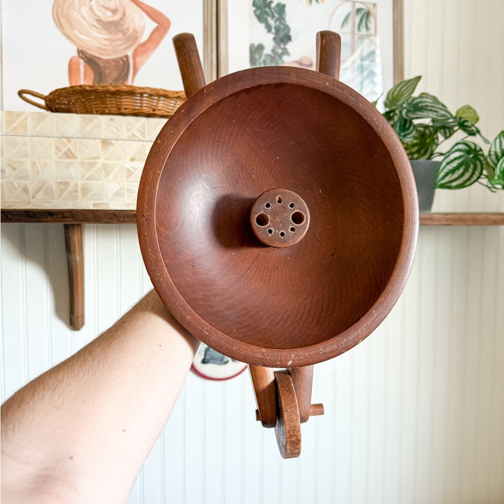 vintage wooden wheelbarrow nut bowl